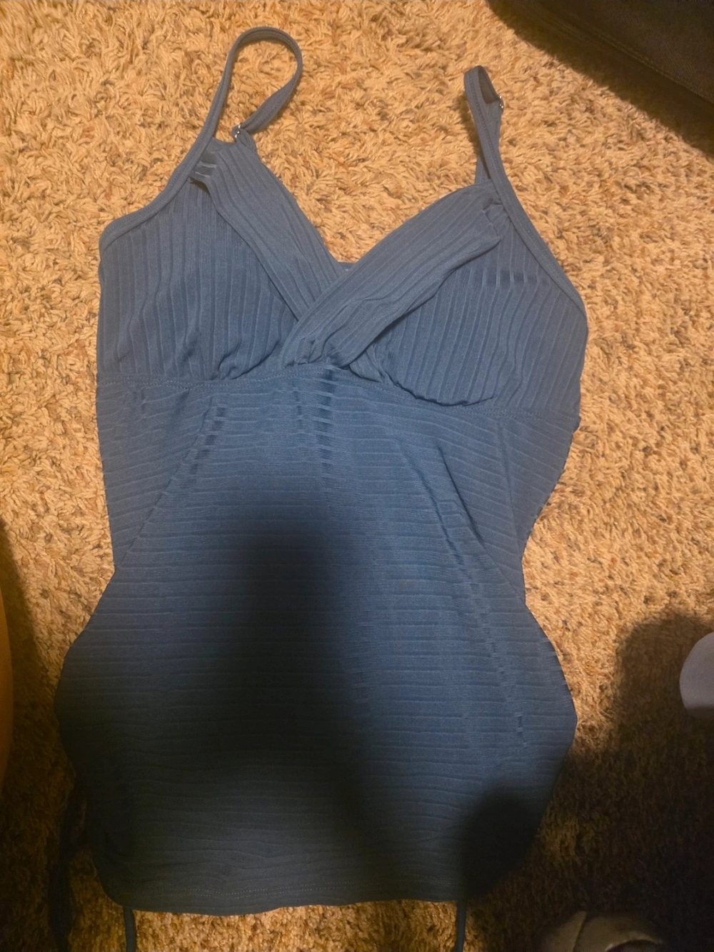 Blue Ribbed V-Neck Women’s Tank Top